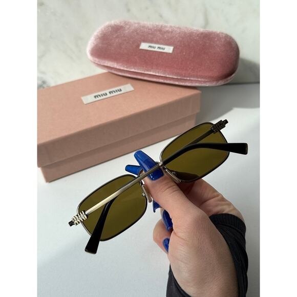 NEW Miu Miu MU A53S Square Sunglasses in Gold Brown $548 main image 5